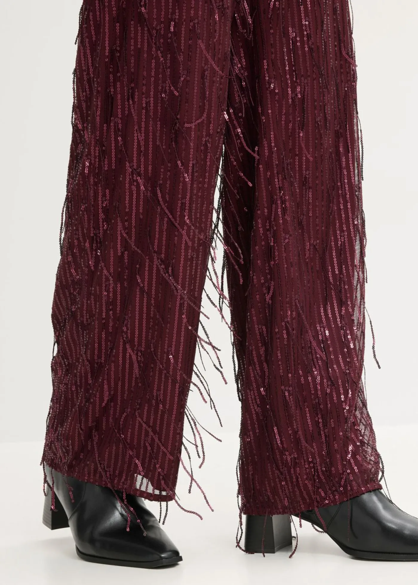 bonprix bonprix Pantalón de lentejuelas con flecos rojo burdeos Sale