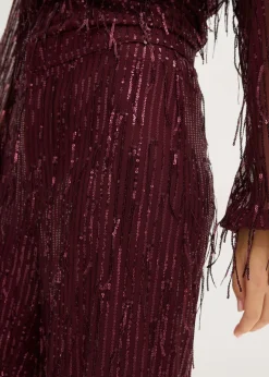 bonprix bonprix Pantalón de lentejuelas con flecos rojo burdeos Sale