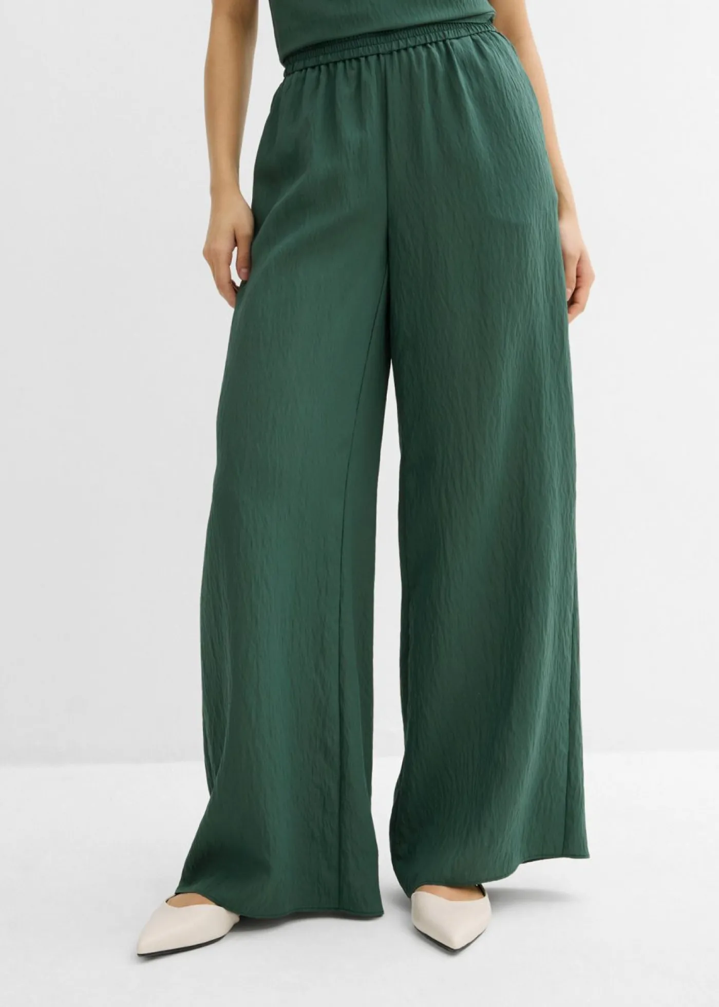 bonprix bonprix Pantalón de mezcla arrugada de viscosa con estructura verde sombra Clearance