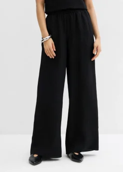 bonprix bonprix Pantalón de mezcla arrugada de viscosa con estructura Negro Hot