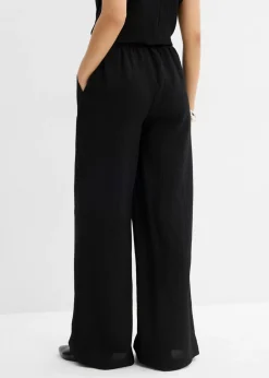 bonprix bonprix Pantalón de mezcla arrugada de viscosa con estructura Negro Hot