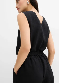 bonprix bonprix Pantalón de mezcla arrugada de viscosa con estructura Negro Hot