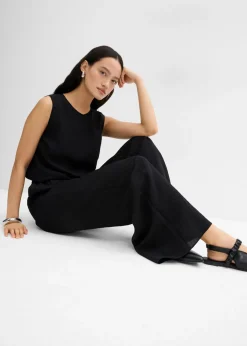 bonprix bonprix Pantalón de mezcla arrugada de viscosa con estructura Negro Hot