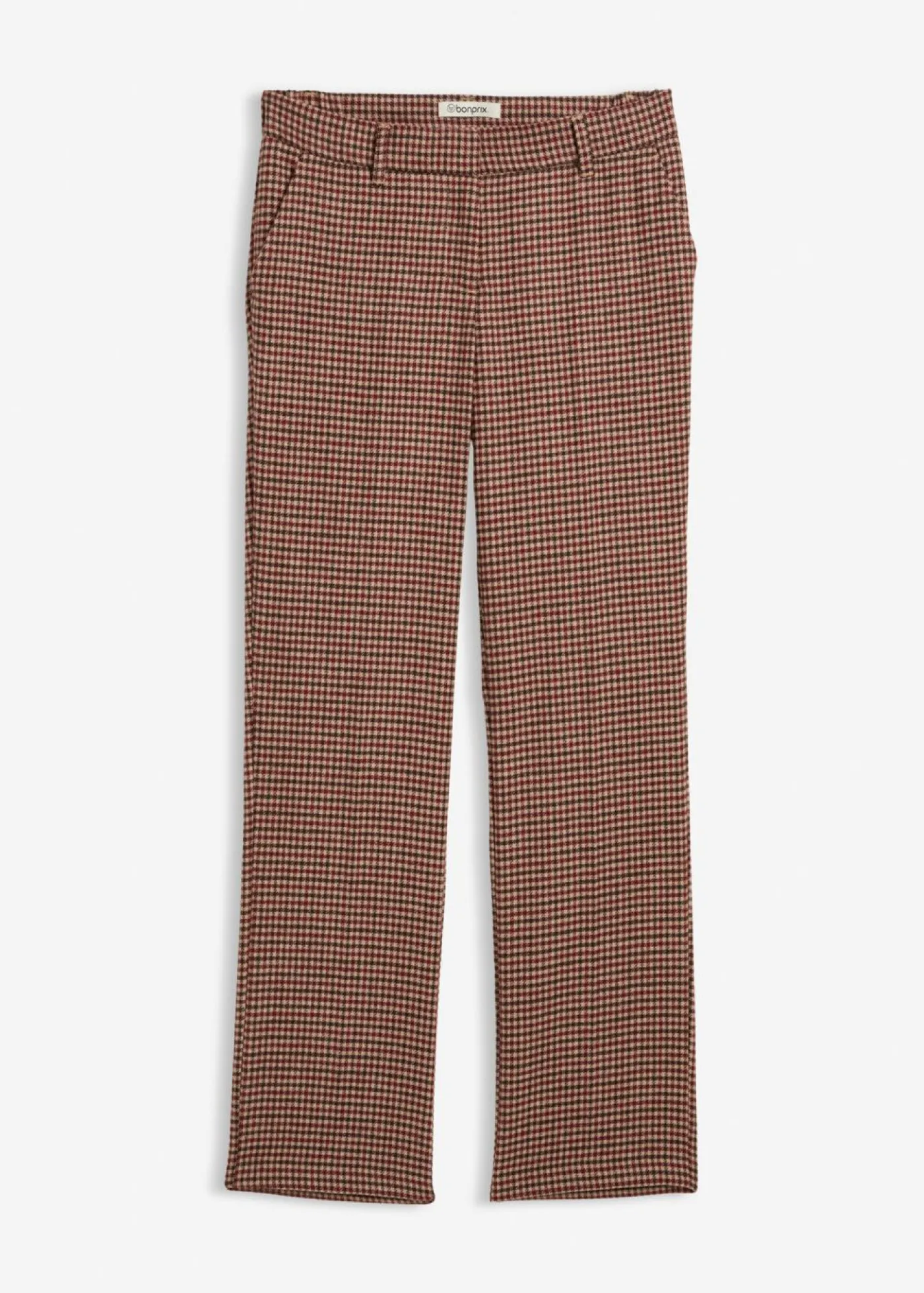 bonprix bonprix Pantalón de mezcla de lana suave Beige almendra/marrón oscuro de cuadros Clearance