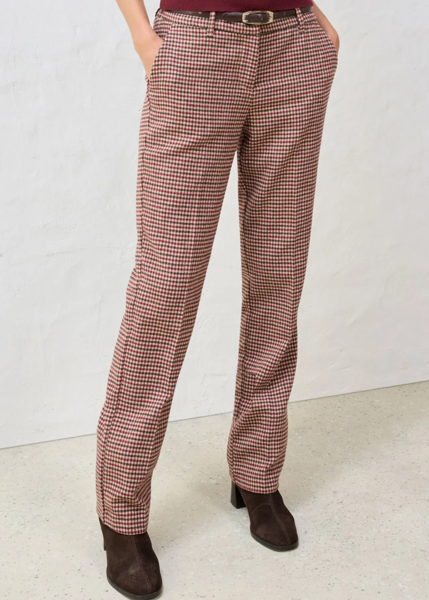 bonprix bonprix Pantalón de mezcla de lana suave Beige almendra/marrón oscuro de cuadros Clearance