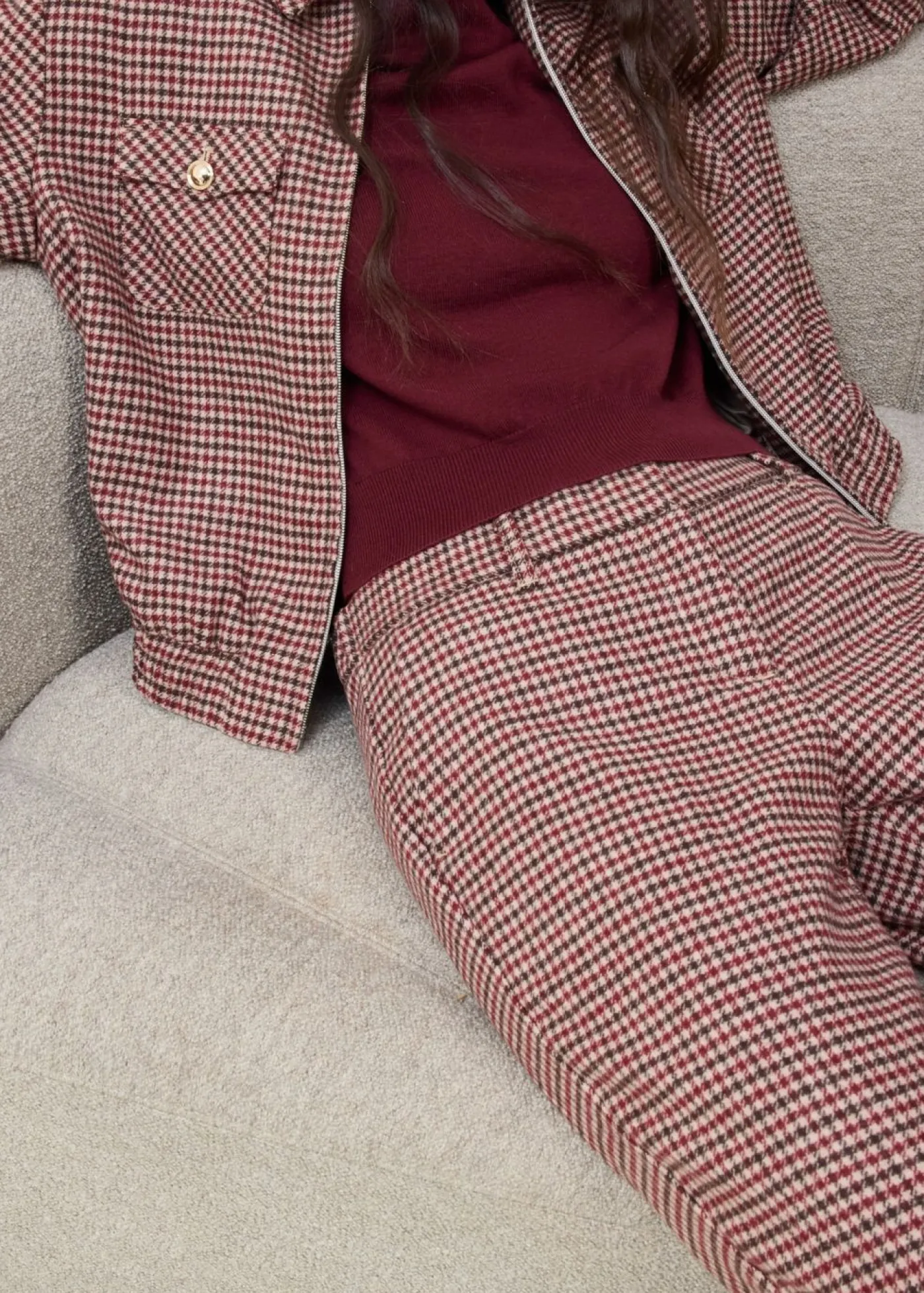 bonprix bonprix Pantalón de mezcla de lana suave Beige almendra/marrón oscuro de cuadros Clearance