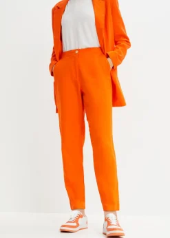 bonprix bonprix Pantalón de mezcla de lino y viscosa con talle alto y pernera corta Naranja cálido Hot