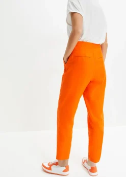bonprix bonprix Pantalón de mezcla de lino y viscosa con talle alto y pernera corta Naranja cálido Hot