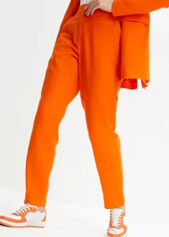 bonprix bonprix Pantalón de mezcla de lino y viscosa con talle alto y pernera corta Naranja cálido Hot
