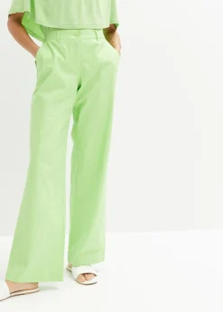 bonprix bonprix Pantalón de mezcla de lino y algodón Verde apio Sale