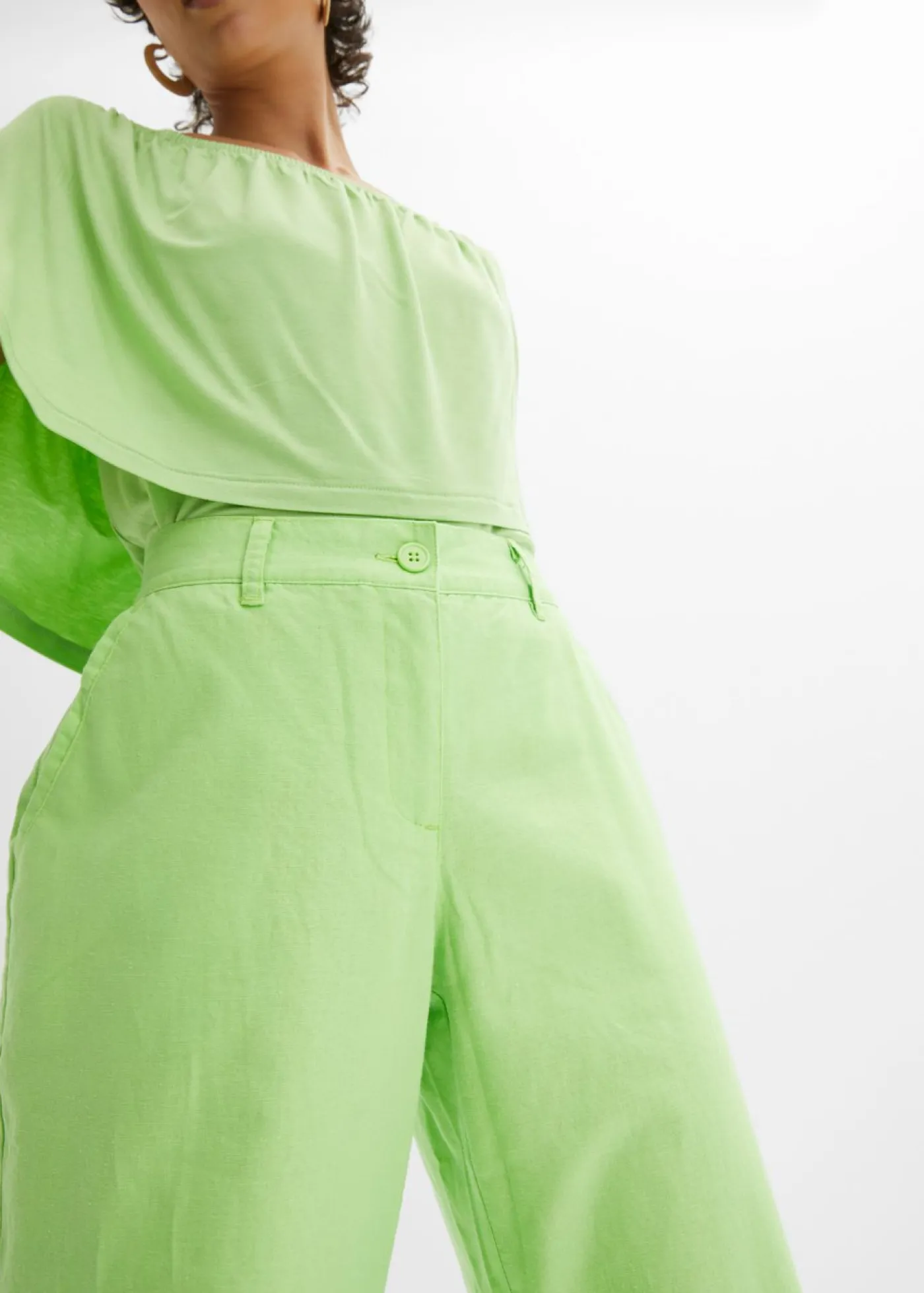 bonprix bonprix Pantalón de mezcla de lino y algodón Verde apio Sale