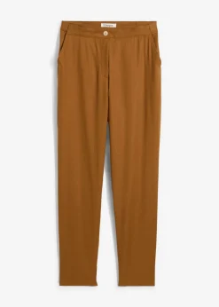 bonprix bonprix Pantalón de mezcla de lino y viscosa con talle alto y pernera corta Marrón coñac New