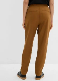 bonprix bonprix Pantalón de mezcla de lino y viscosa con talle alto y pernera corta Marrón coñac New