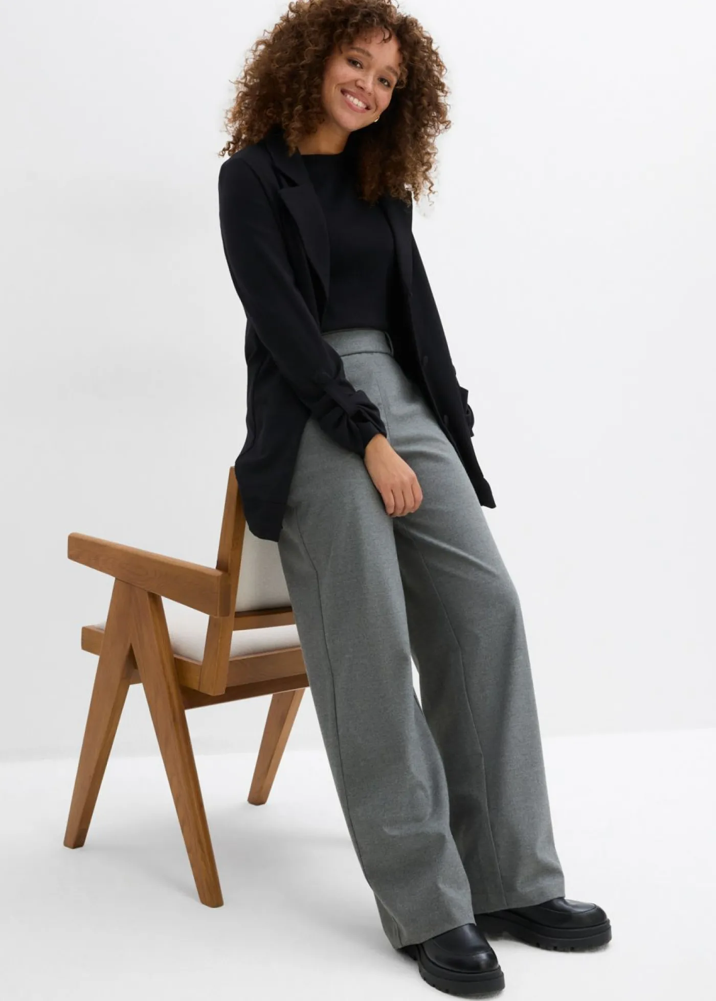 bonprix bonprix Pantalón de mezcla de viscosa Gris oscuro jaspeado Online