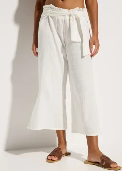 bonprix bonprix Pantalón de muselina capri para la playa Blanco Outlet