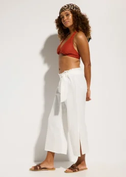 bonprix bonprix Pantalón de muselina capri para la playa Blanco Outlet