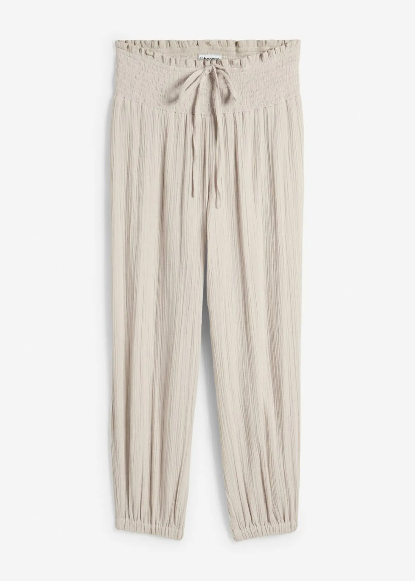 bonprix bonprix Pantalón de muselina con cintura de nido de abeja gris piedra Online