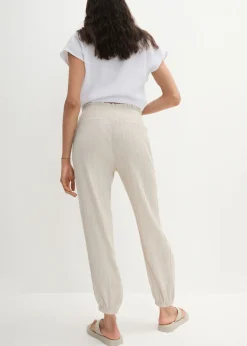 bonprix bonprix Pantalón de muselina con cintura de nido de abeja gris piedra Online