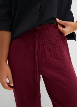 bonprix bonprix Pantalón de muselina con cintura de nido de abeja rojo avellana New