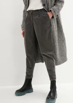 bonprix bonprix Pantalón de pana con algodón orgánico y corte bombacho Gris oscuro Clearance