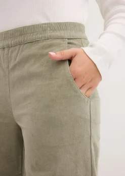 bonprix bonprix Pantalón de pana con cintura cómoda, high waist Verde alga Discount