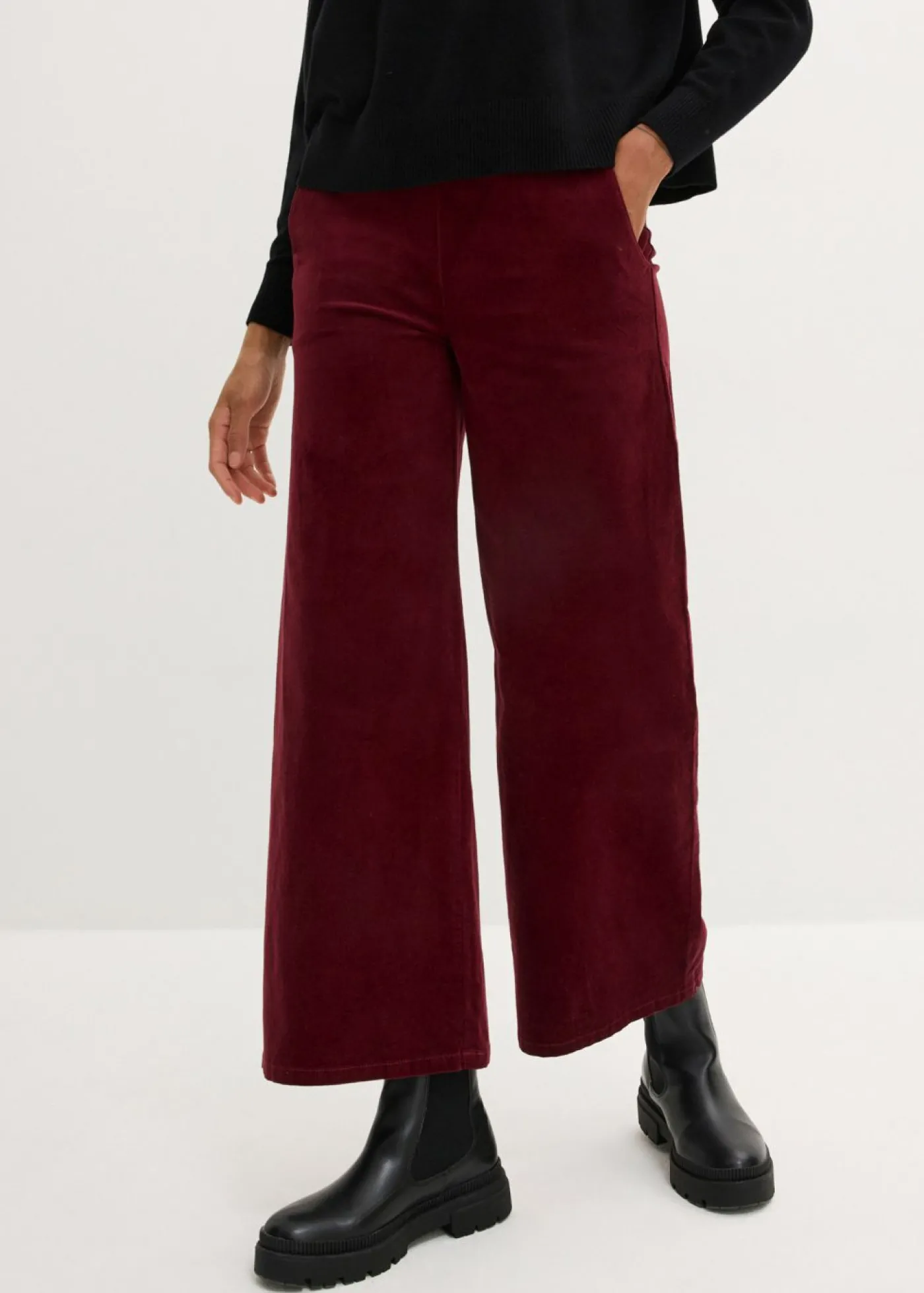 bonprix bonprix Pantalón de pana con cintura cómoda, high waist mora oscuro Online