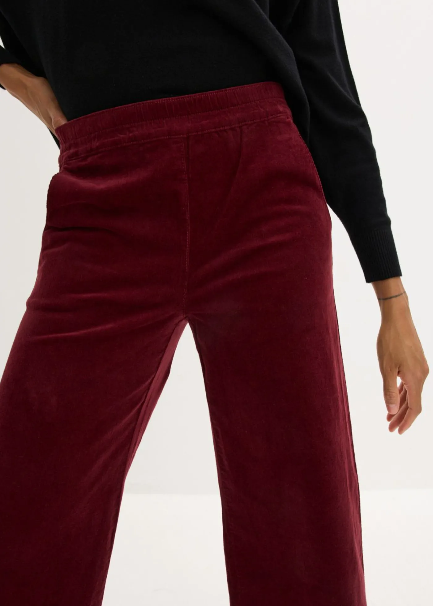 bonprix bonprix Pantalón de pana con cintura cómoda, high waist mora oscuro Online