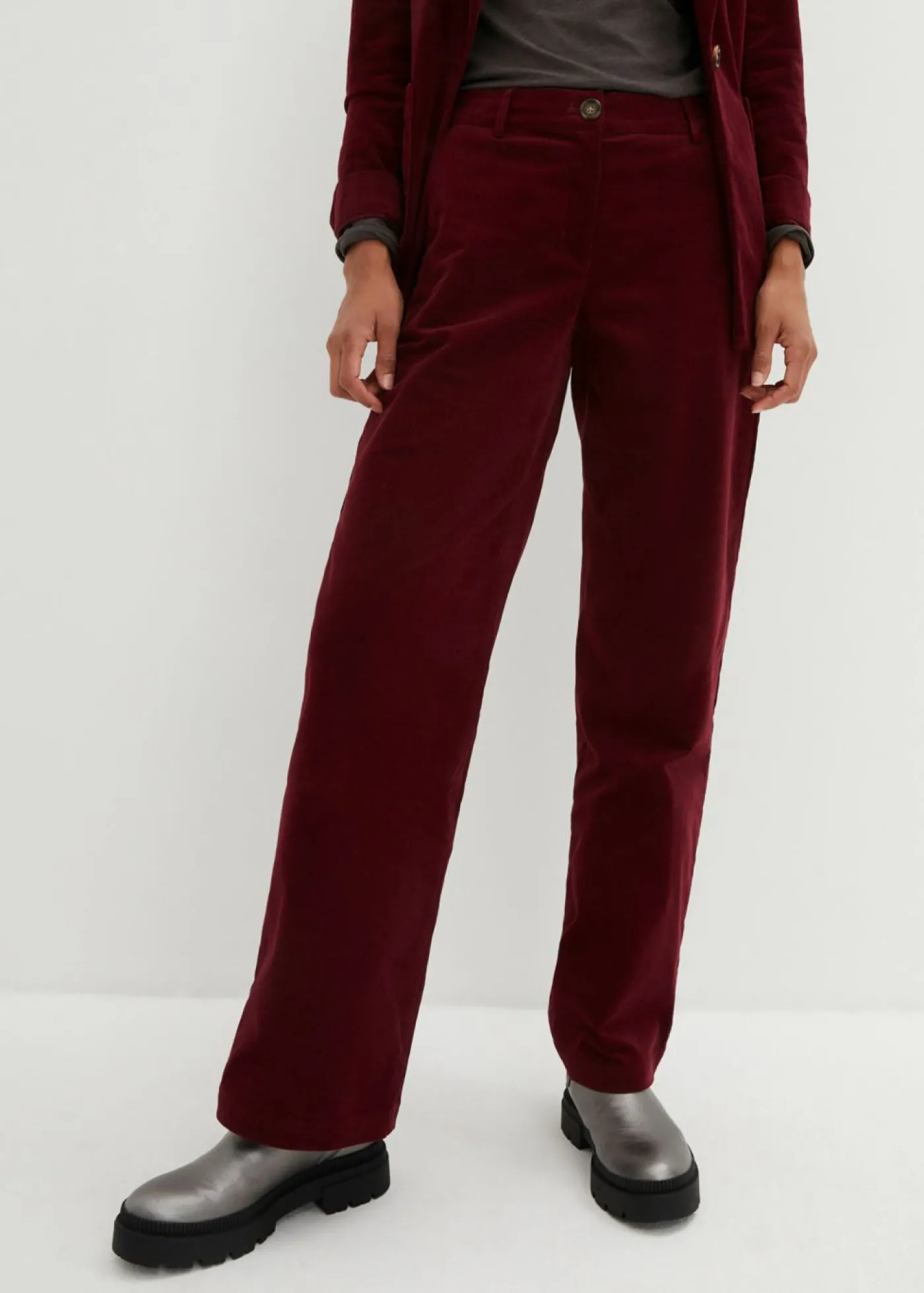 bonprix bonprix Pantalón de pana de algodón orgánico con elástico rojo avellana Outlet