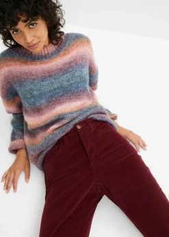 bonprix bonprix Pantalón de pana elástico con cómoda cintura high waist rojo avellana Sale