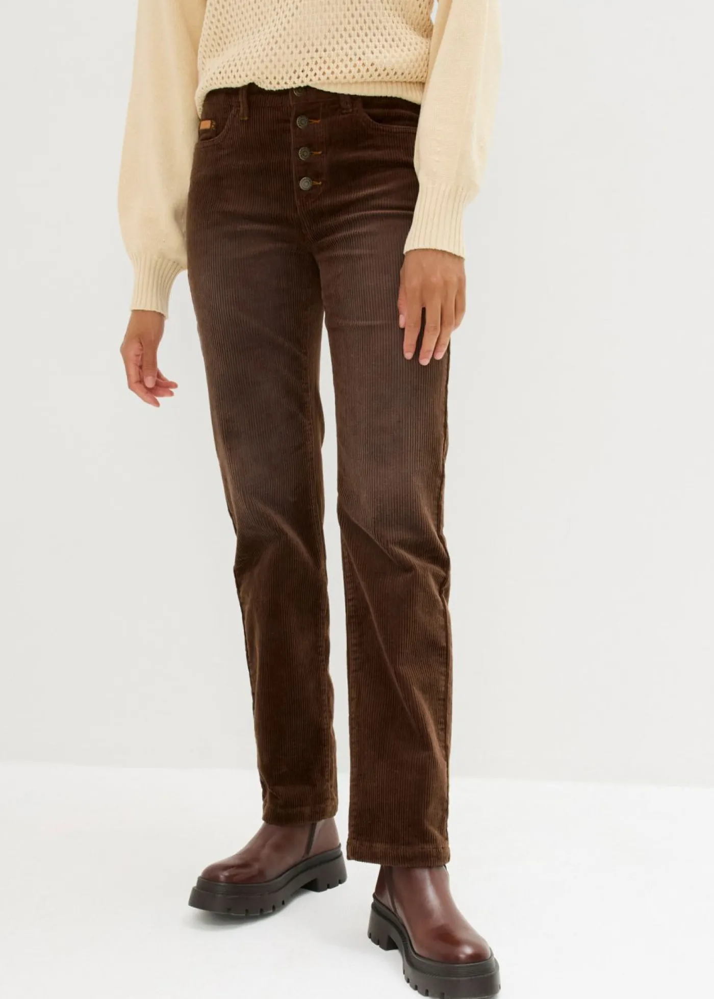 bonprix bonprix Pantalón de pana elástico de corte ancho marrón Best