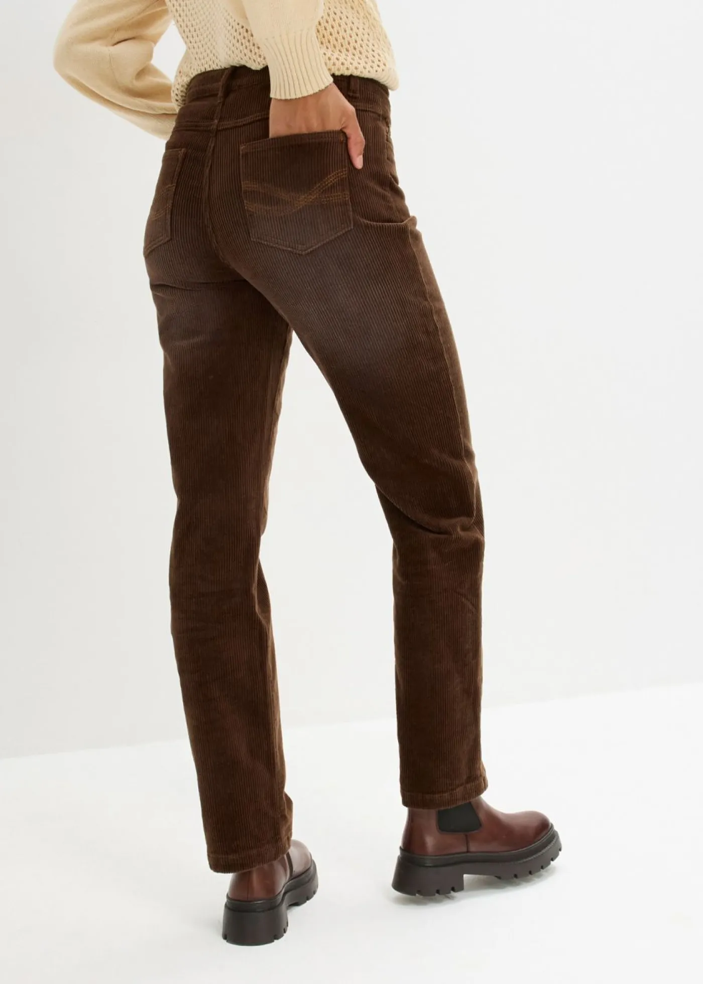 bonprix bonprix Pantalón de pana elástico de corte ancho marrón Best
