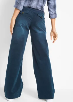 bonprix bonprix Pantalón de pana elástico de corte ancho Azul marino desgastado New