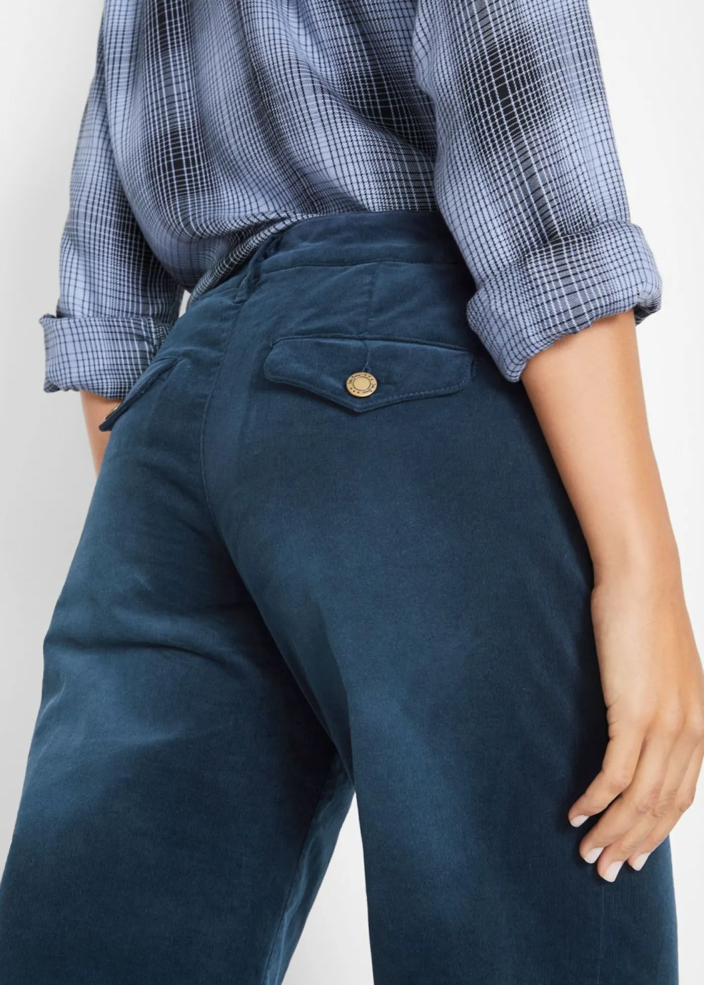 bonprix bonprix Pantalón de pana elástico de corte ancho Azul marino desgastado New
