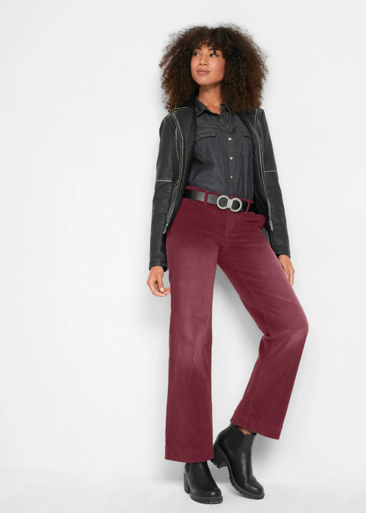 bonprix bonprix Pantalón de pana elástico de corte ancho rojo avellana Best