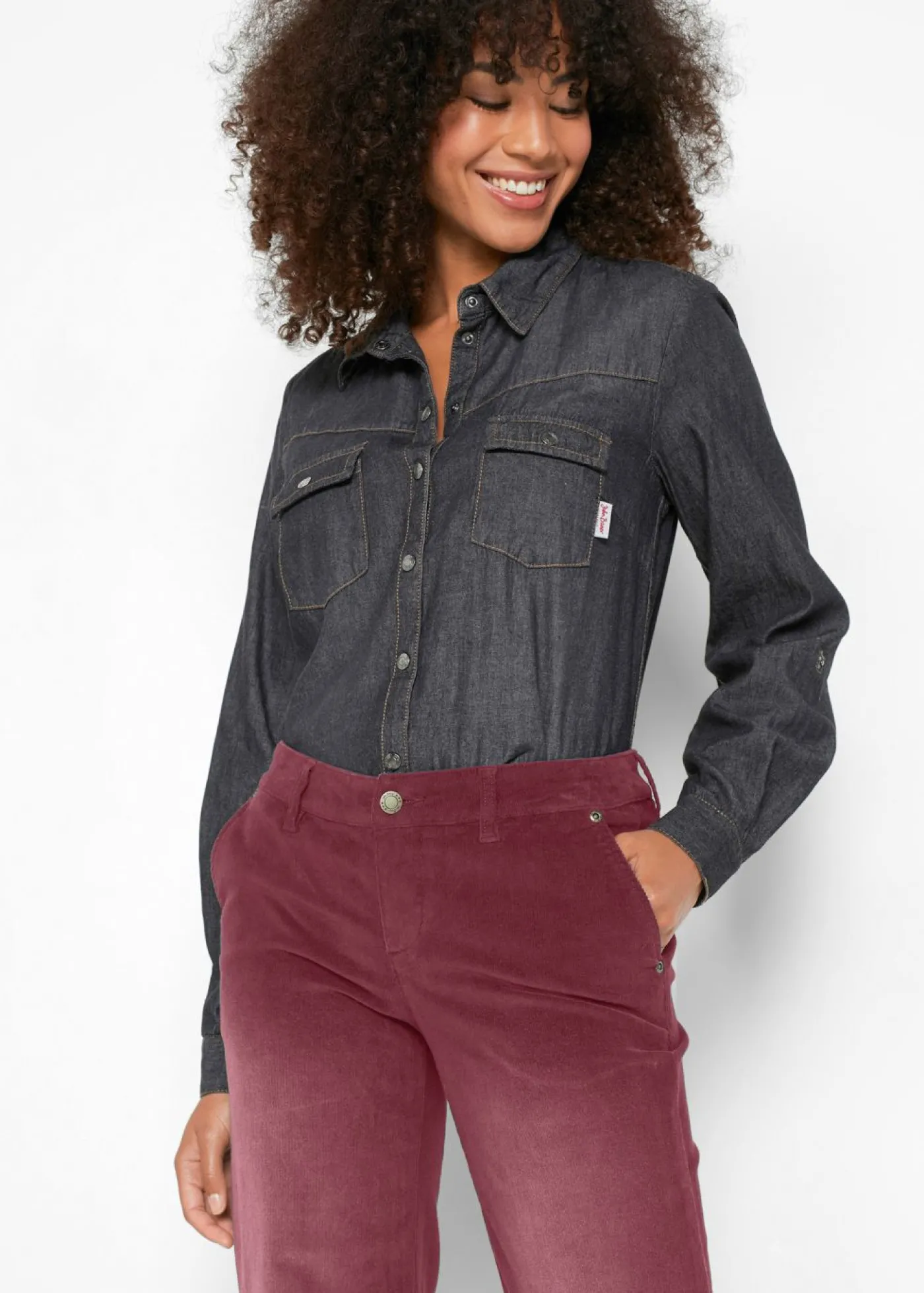 bonprix bonprix Pantalón de pana elástico de corte ancho rojo avellana Best