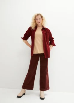 bonprix bonprix Pantalón de pana elástico y ancho, high waist Café Sale