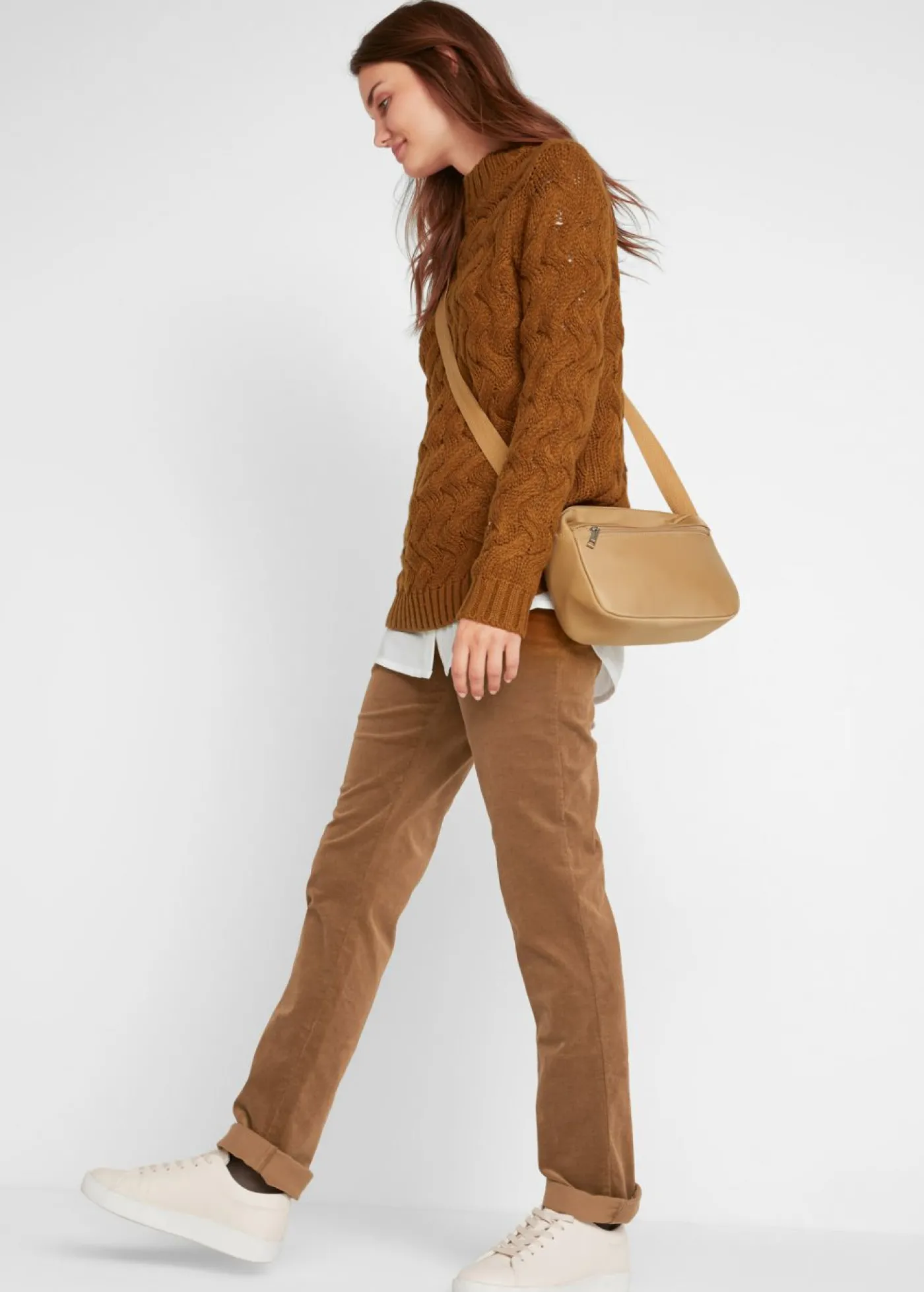bonprix bonprix Pantalón de pana elásticos, straight bronceado Hot