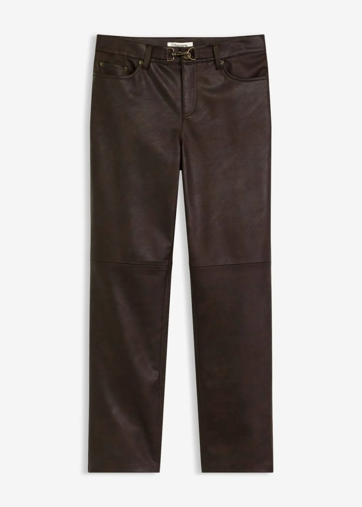 bonprix bonprix Pantalón de piel sintética con efecto desgastado Marrón oscuro Outlet