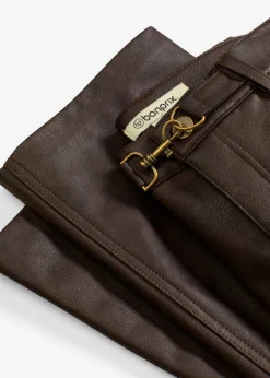 bonprix bonprix Pantalón de piel sintética con efecto desgastado Marrón oscuro Outlet