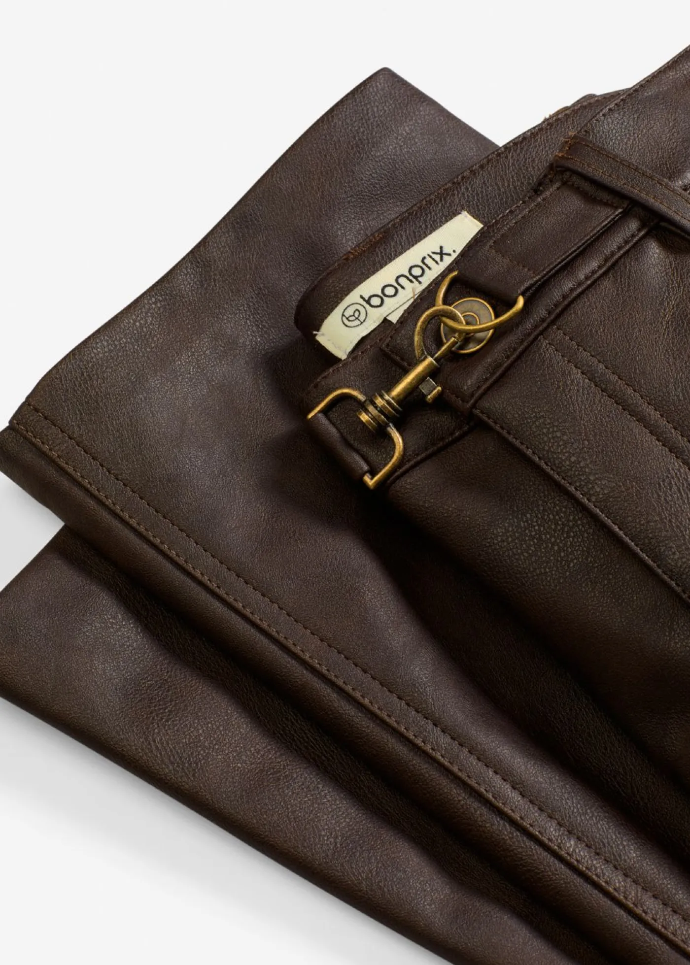 bonprix bonprix Pantalón de piel sintética con efecto desgastado Marrón oscuro Outlet