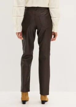 bonprix bonprix Pantalón de piel sintética con efecto desgastado Marrón oscuro Outlet