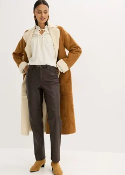bonprix bonprix Pantalón de piel sintética con efecto desgastado Marrón oscuro Outlet