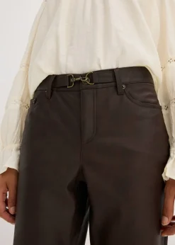 bonprix bonprix Pantalón de piel sintética con efecto desgastado Marrón oscuro Outlet