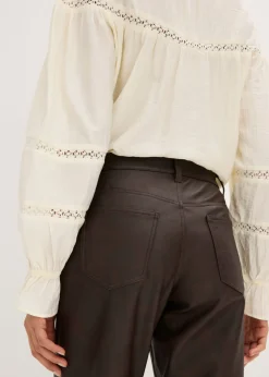 bonprix bonprix Pantalón de piel sintética con efecto desgastado Marrón oscuro Outlet