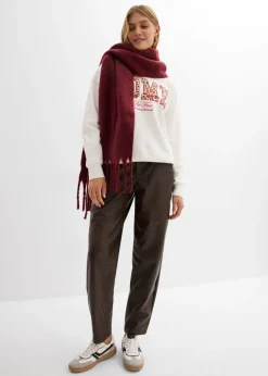 bonprix bonprix Pantalón de piel sintético con corte barrel y talle medio Marrón oscuro Sale