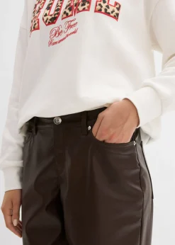 bonprix bonprix Pantalón de piel sintético con corte barrel y talle medio Marrón oscuro Sale