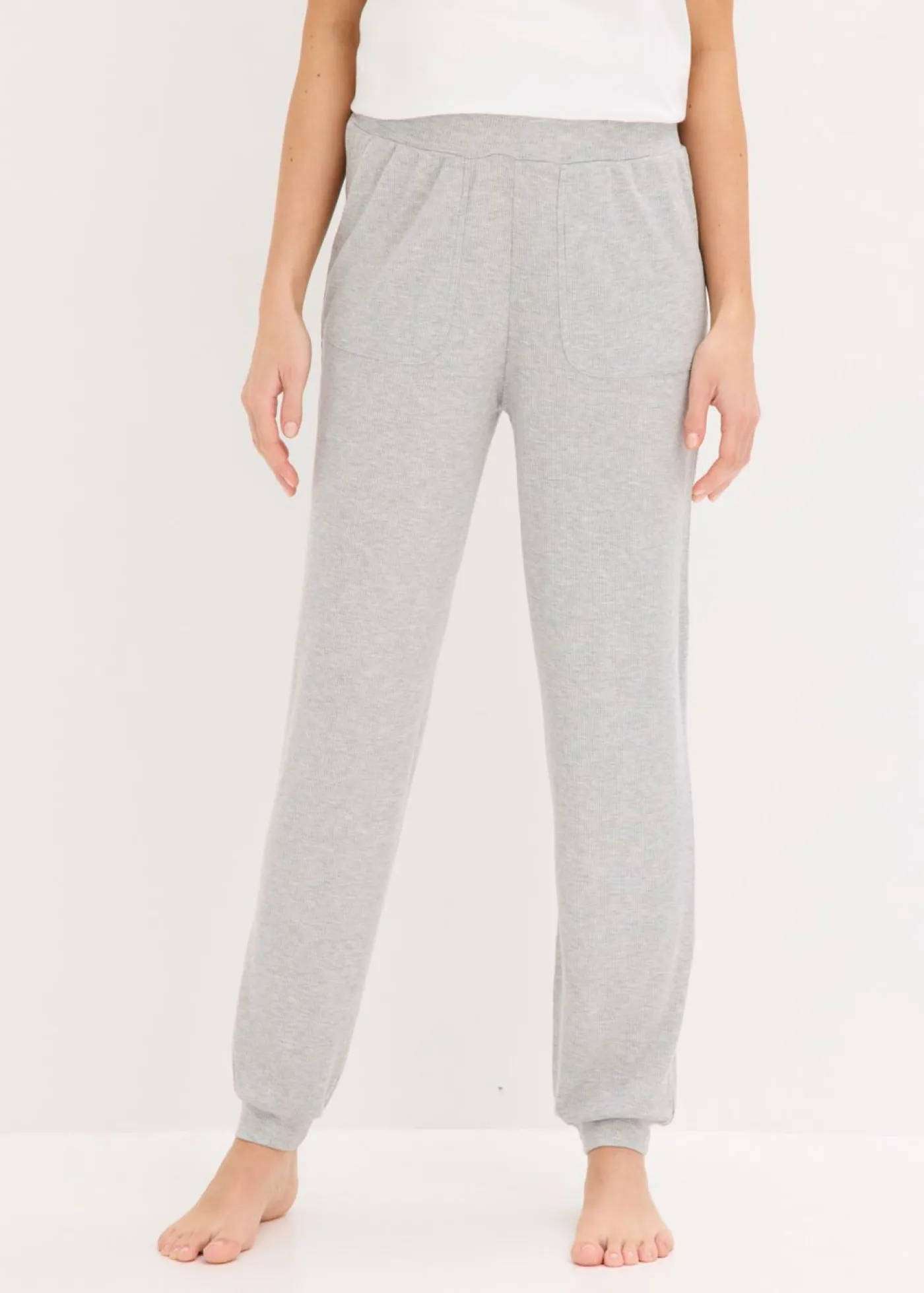 bonprix bonprix Pantalón de pijama de suave canalé de viscosa gris claro jaspeado moteado New