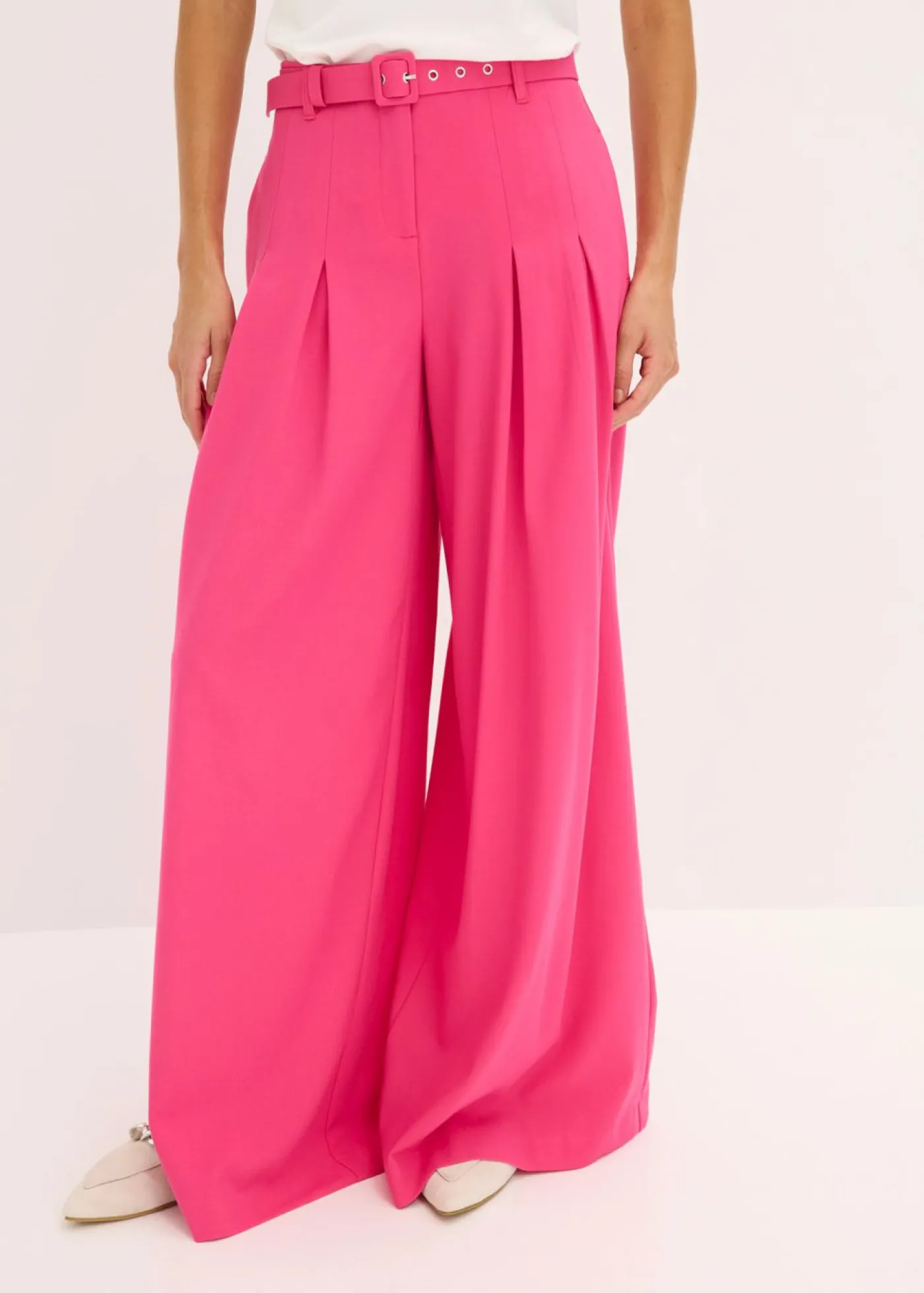 bonprix bonprix Pantalón de pinzas con cinturón (2 piezas) Pink lady Hot