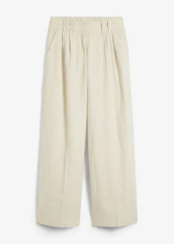 bonprix bonprix Pantalón de pinzas de lino puro Arena claro Best