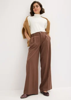 bonprix bonprix Pantalón de pinzas de mezcla de viscosa fluida marrón Outlet